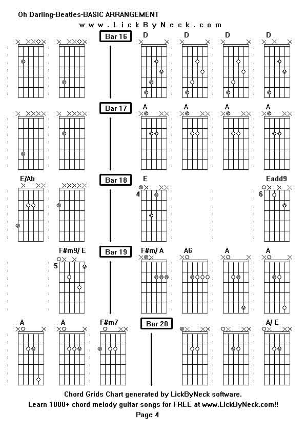 Chord Grids Chart of chord melody fingerstyle guitar song-Oh Darling-Beatles-BASIC ARRANGEMENT,generated by LickByNeck software.